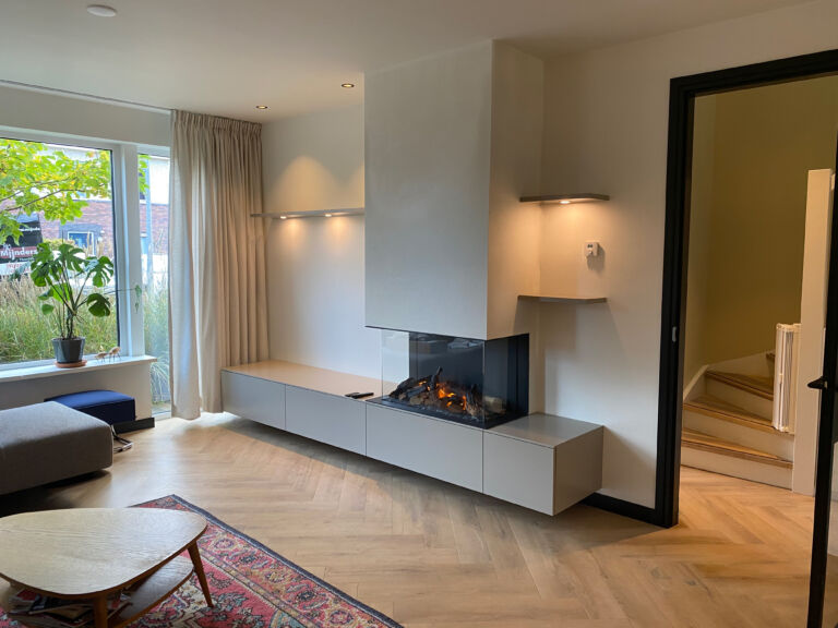 Faber e-Matrix elektrische haard met een Interstar wandmeubel psd